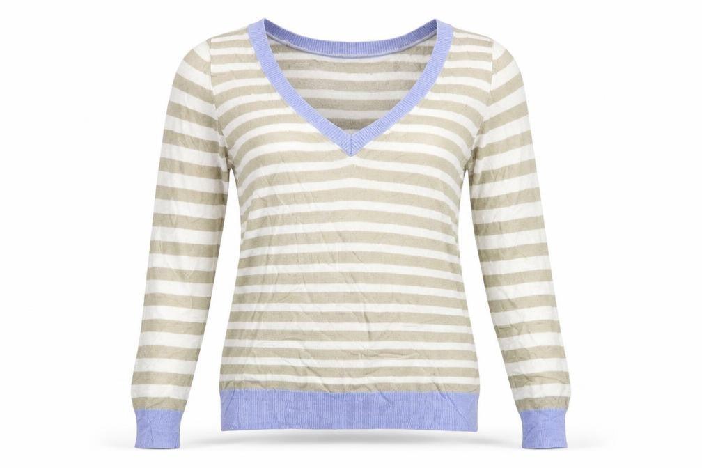 Preworn Womens White Striped  Pullover Jumper Size XS
