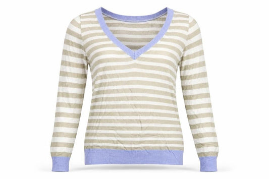 Preworn Womens White Striped  Pullover Jumper Size XS