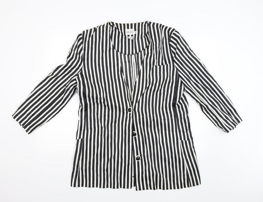 Leslie Fay Womens Black Striped  Basic Button-Up Size 44  - Size 46