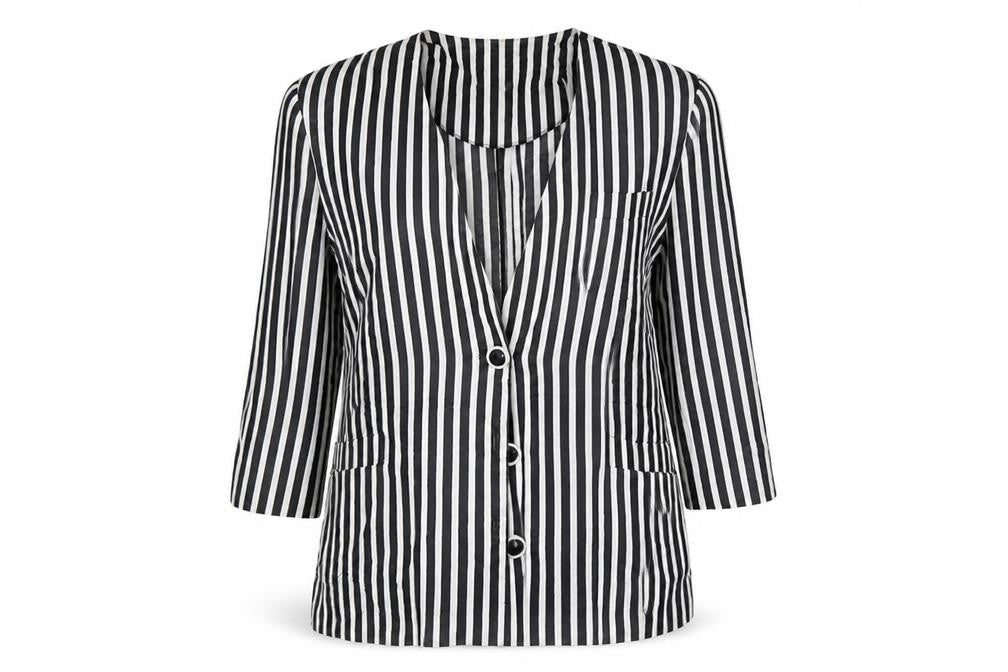 Leslie Fay Womens Black Striped  Basic Button-Up Size 44  - Size 46