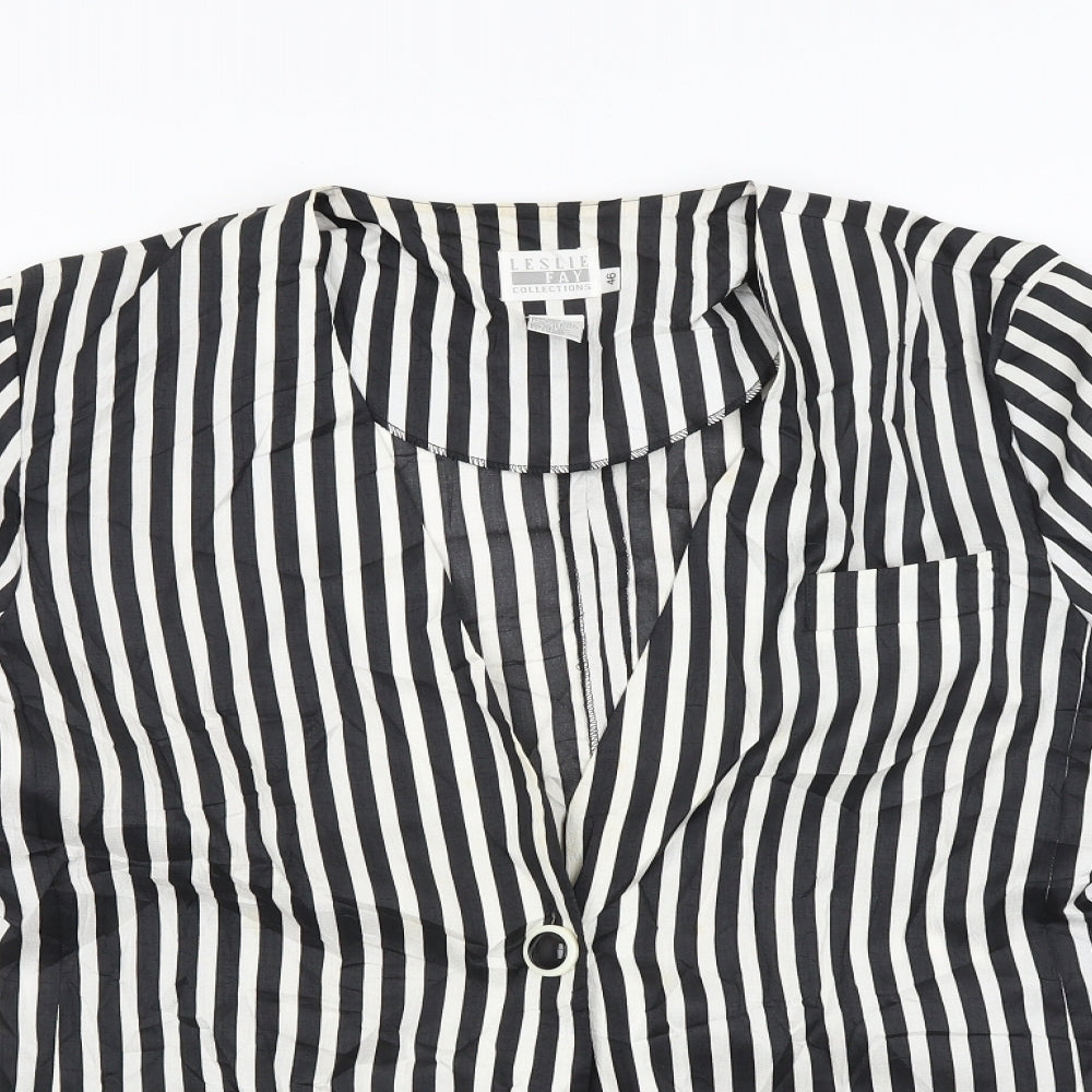 Leslie Fay Womens Black Striped  Basic Button-Up Size 44  - Size 46