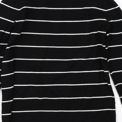 Brand and care label for Kirkland women’s black striped jumper, size S