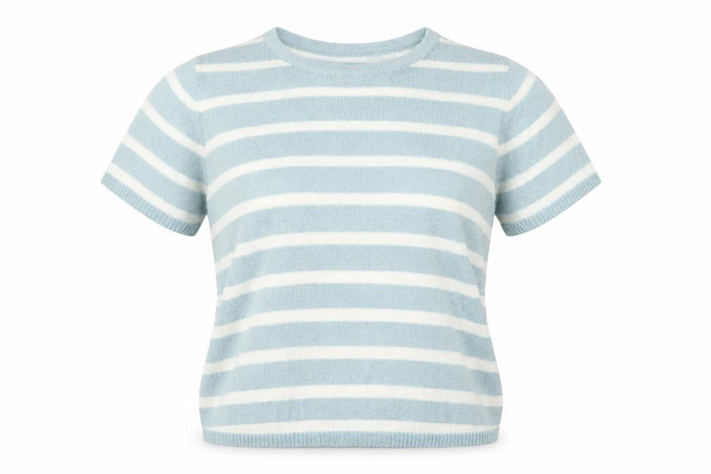 BM Womens Blue Striped  Basic Blouse Size S