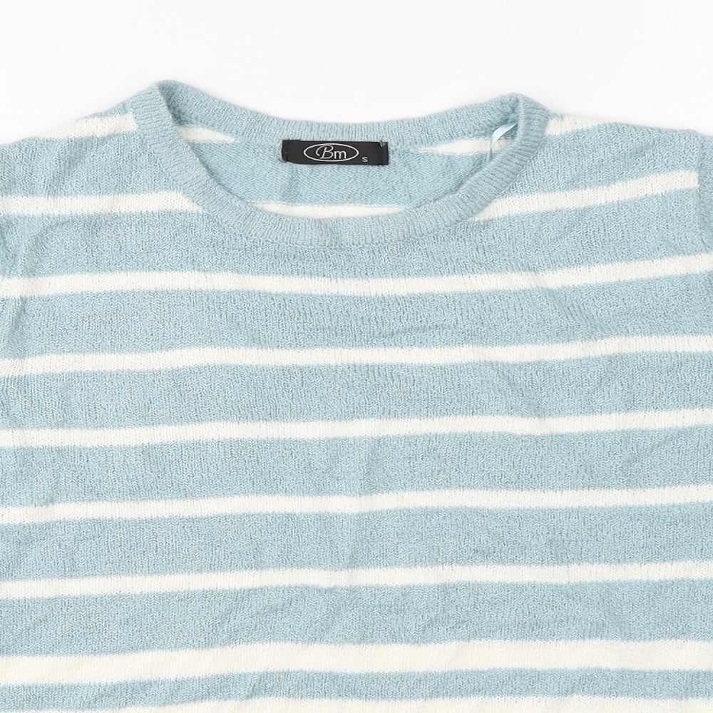 BM Womens Blue Striped  Basic Blouse Size S