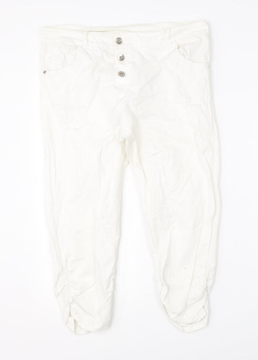 Zebra Womens White   Cropped Trousers Size M L20 in