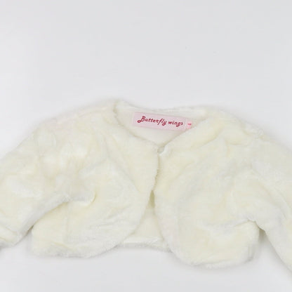 Close-up detail of butterfly wings girls’ white jacket, size 4, years