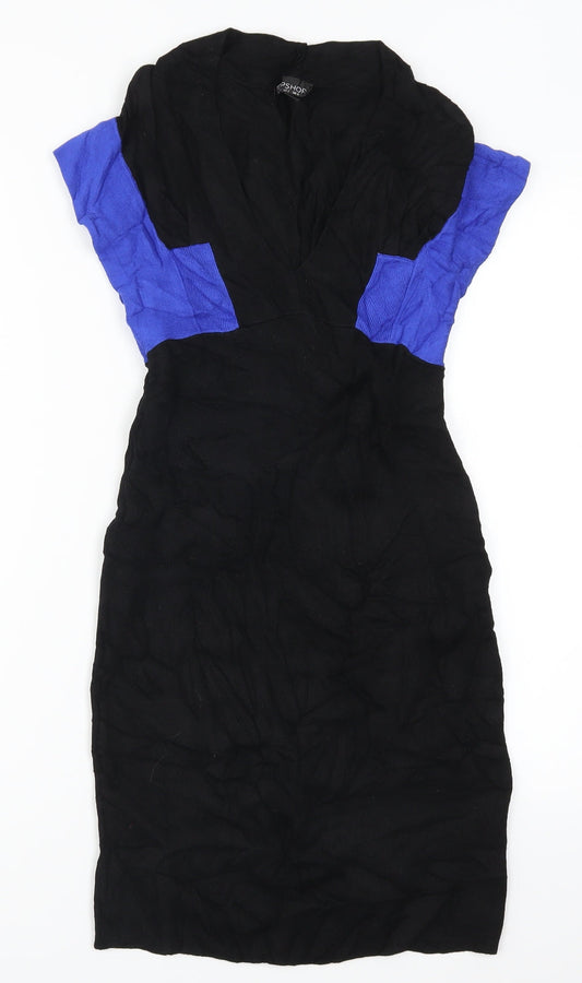 Topshop Womens Black Colourblock  Pencil Dress  Size 6  - Blue