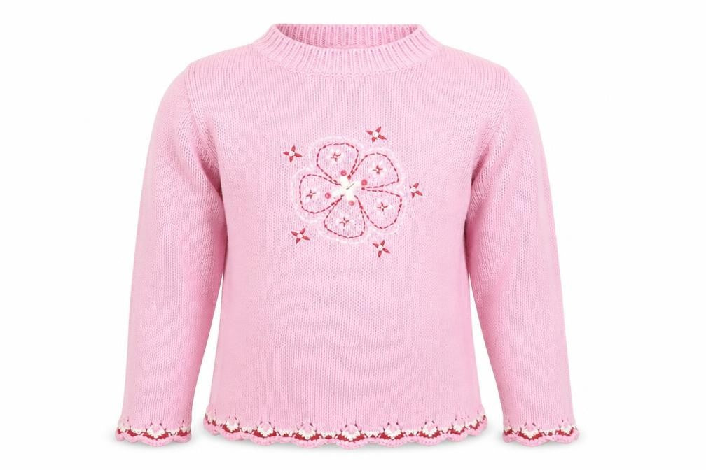 Preworn Girls Pink  Knit Pullover Jumper Size 10 Years  - Flower