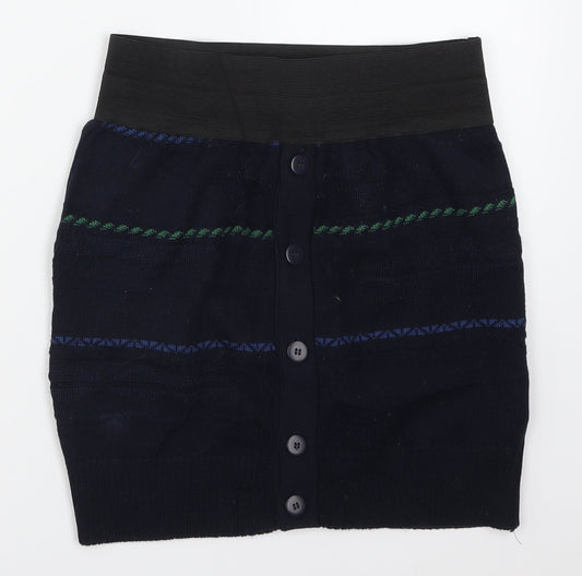 POP Womens Blue Striped Knit Mini Skirt Size 26 in