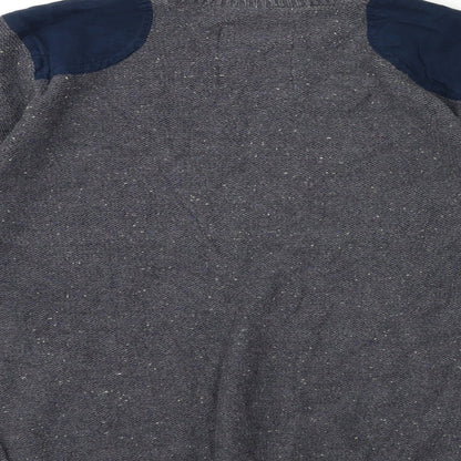 Brand and care label for Easy men’s grey knit jumper, size M
