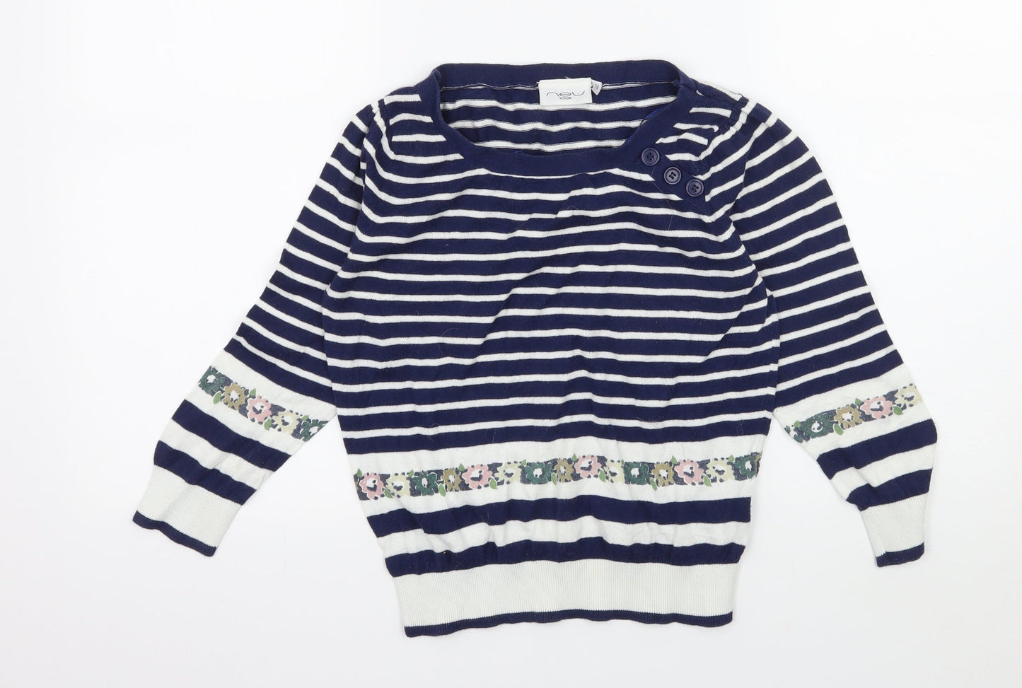 New Look Womens Blue Striped Knit Pullover Jumper Size 12
