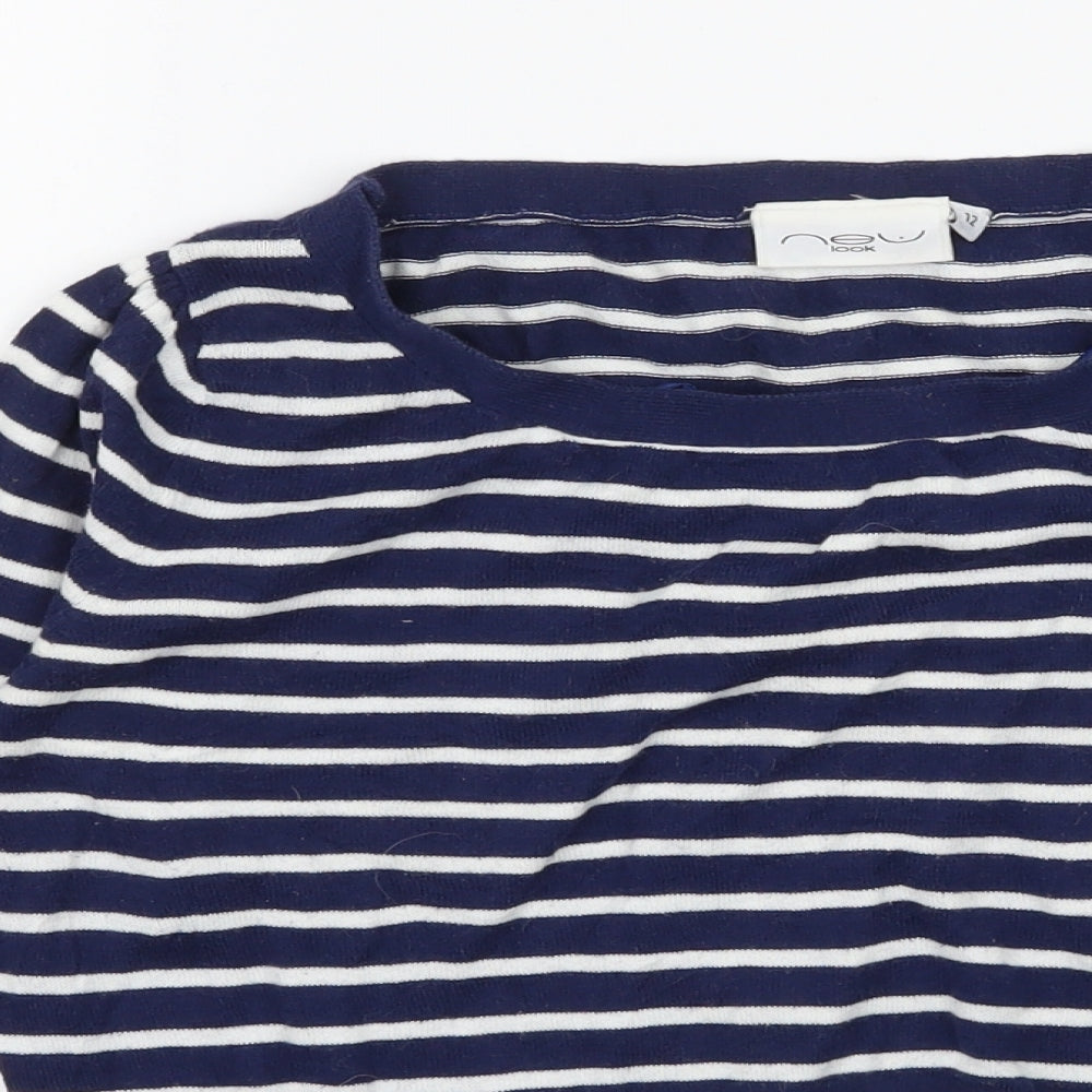 New Look Womens Blue Striped Knit Pullover Jumper Size 12