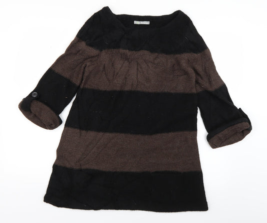 M&S Womens Brown Striped Knit Pullover Jumper Size 12