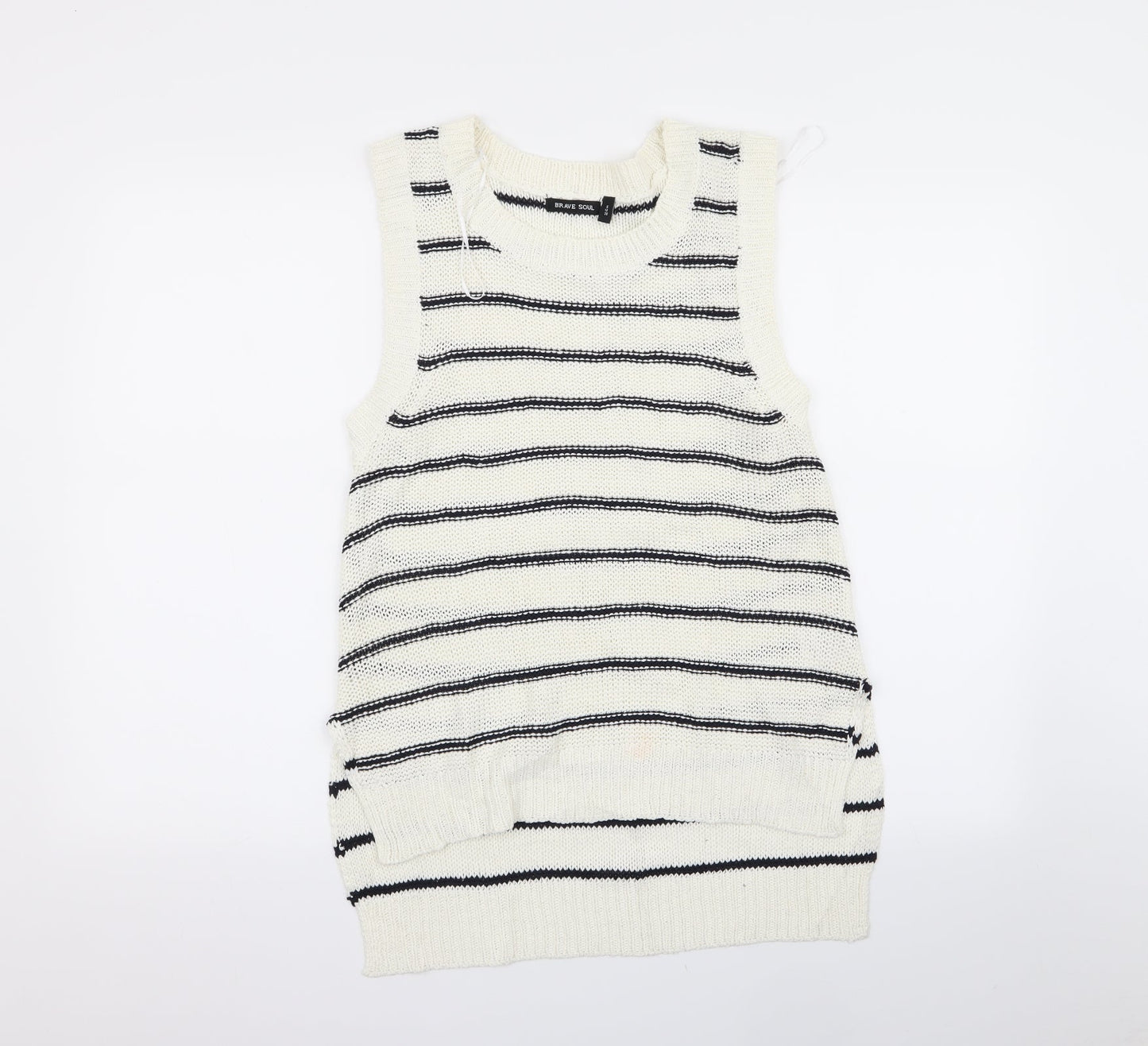 brave sou Womens White Striped  Pullover Jumper Size 12