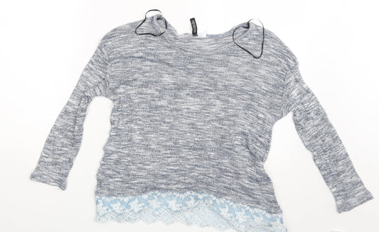 Divided Womens Grey Floral  Pullover Jumper Size XS