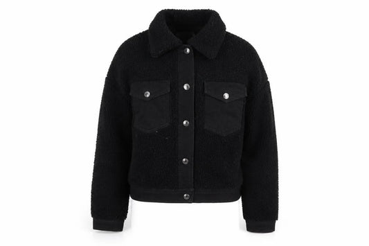 Front view of Denim & Co. women’s black jacket coat, size UK 6