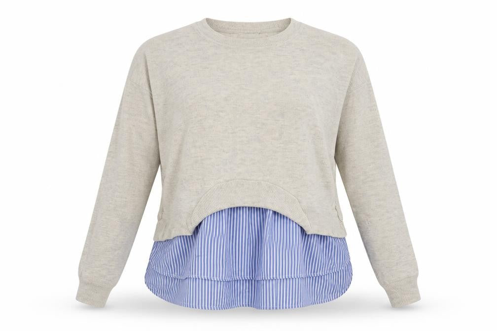 Nicole Womens Ivory Striped  Basic T-Shirt One Size