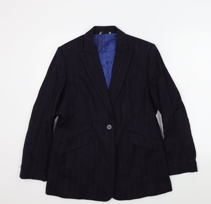 Preworn Womens Blue Striped  Jacket Blazer Size L