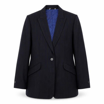 Preworn Womens Blue Striped  Jacket Blazer Size L