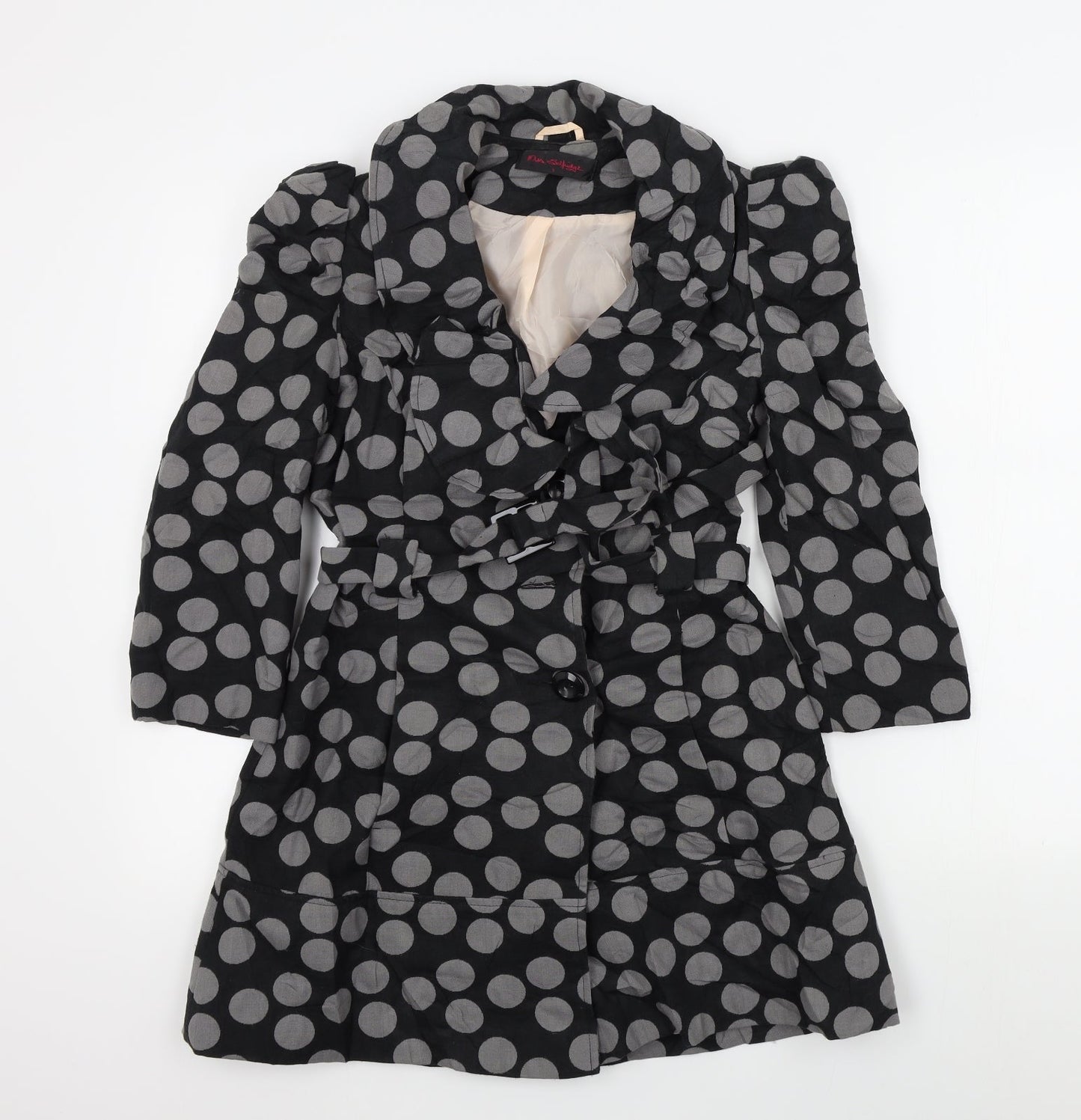 Miss Selfridge Womens Black Polka Dot  Overcoat Coat Size 6