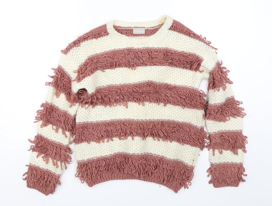 I love girlswear Girls Pink Striped Knit Pullover Jumper Size 10-11 Years