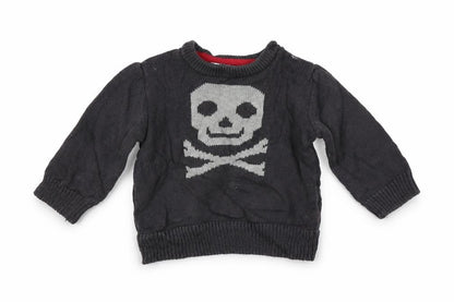 Front view of F&F girls’ grey geometric jumper, size 3-6, months