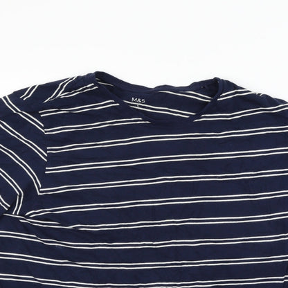 Marks & Spencer Womens Blue Striped  Basic Polo Size L
