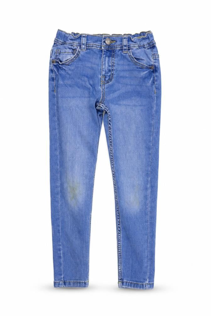 Front view of Denim & Co. girls’ blue straight jeans, size 7-8, years - washable marks