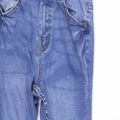 Close-up detail of Denim & Co. girls’ blue straight jeans, size 7-8, years - washable marks