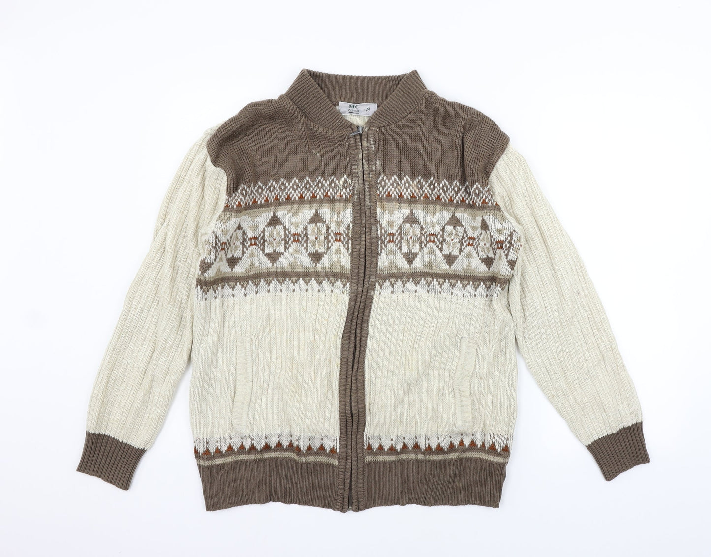 MC Womens Beige Geometric  Jacket Coat Size M  - washable marks