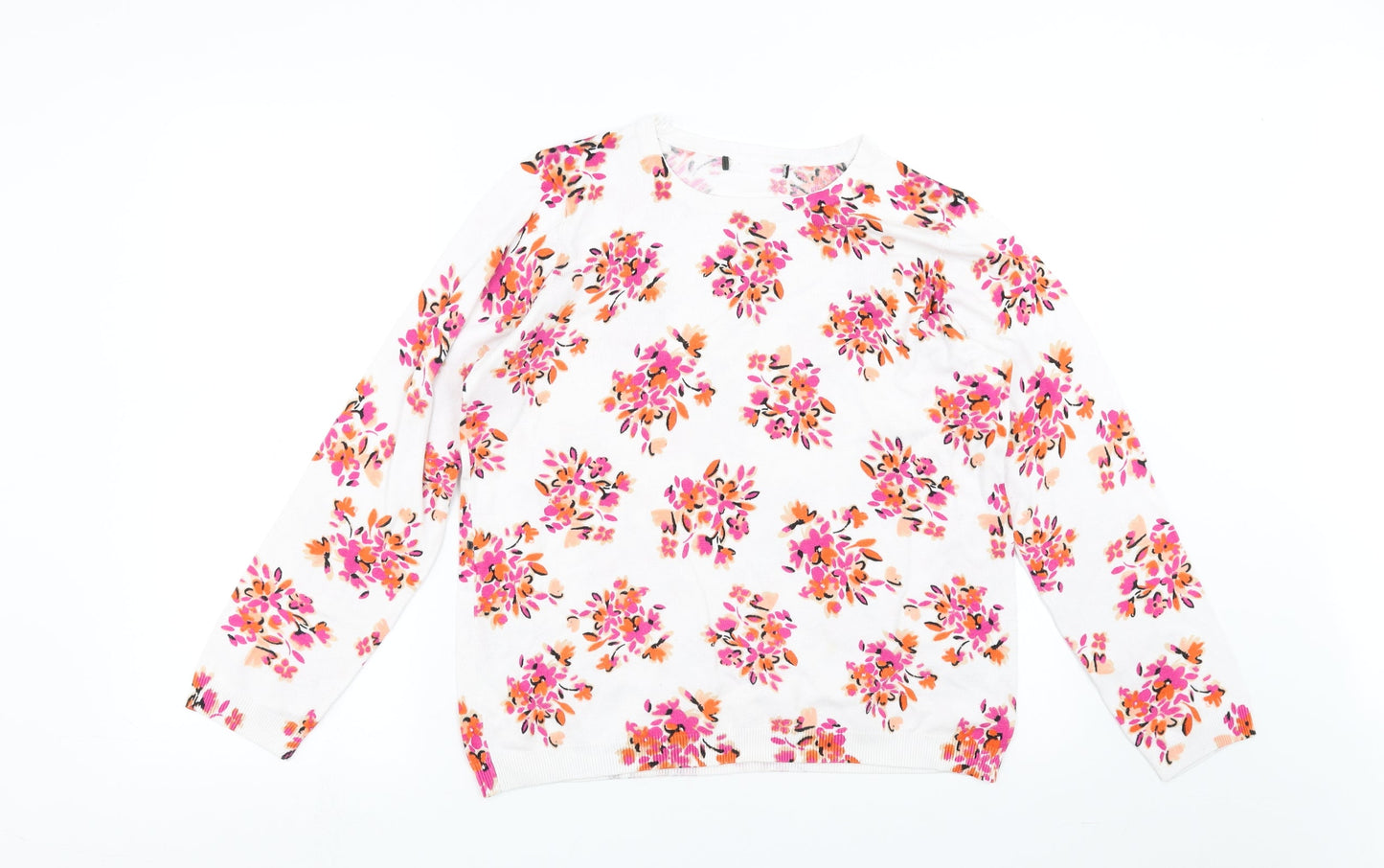 Preworn Womens White Floral Knit Pullover Jumper Size M
