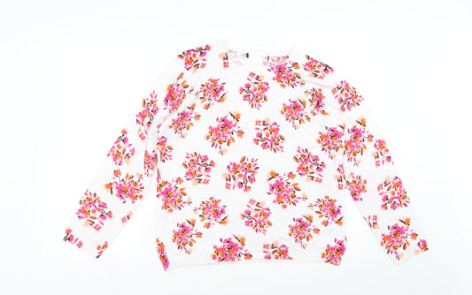 Preworn Womens White Floral Knit Pullover Jumper Size M
