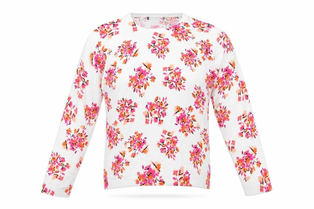 Preworn Womens White Floral Knit Pullover Jumper Size M