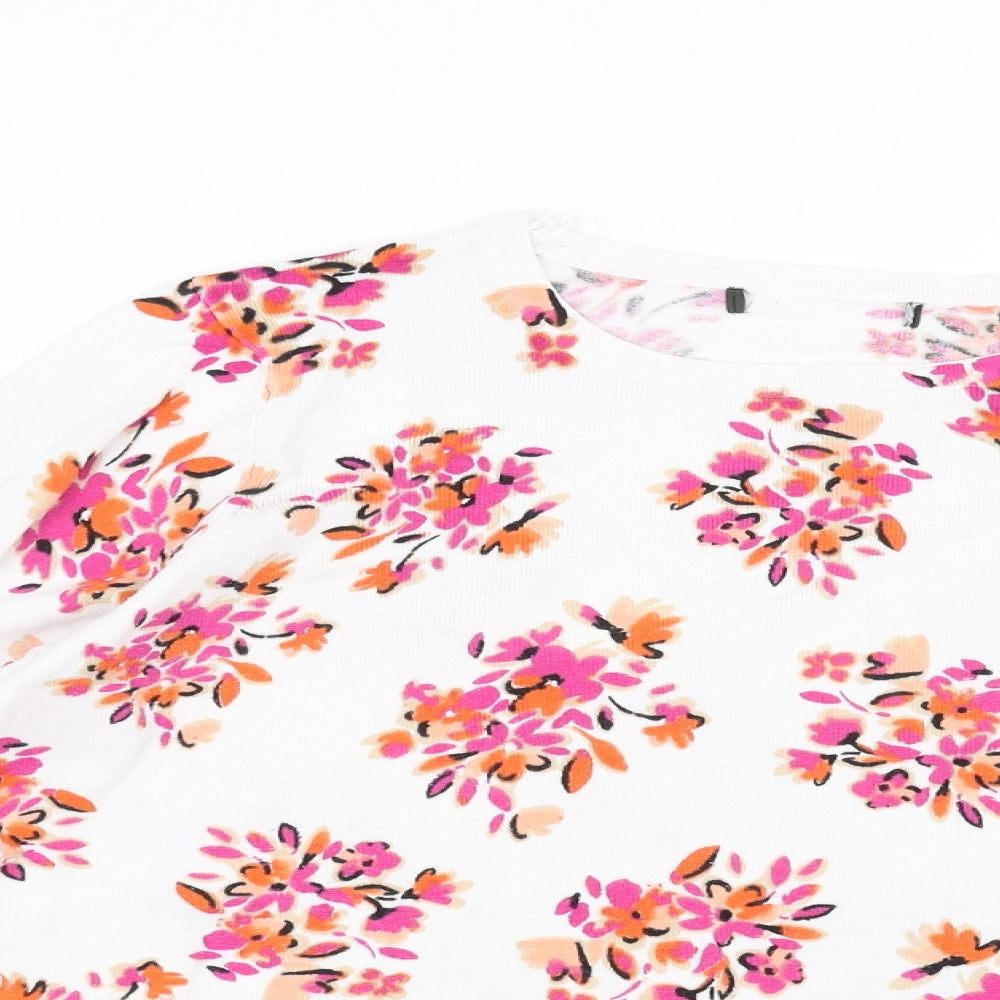 Preworn Womens White Floral Knit Pullover Jumper Size M