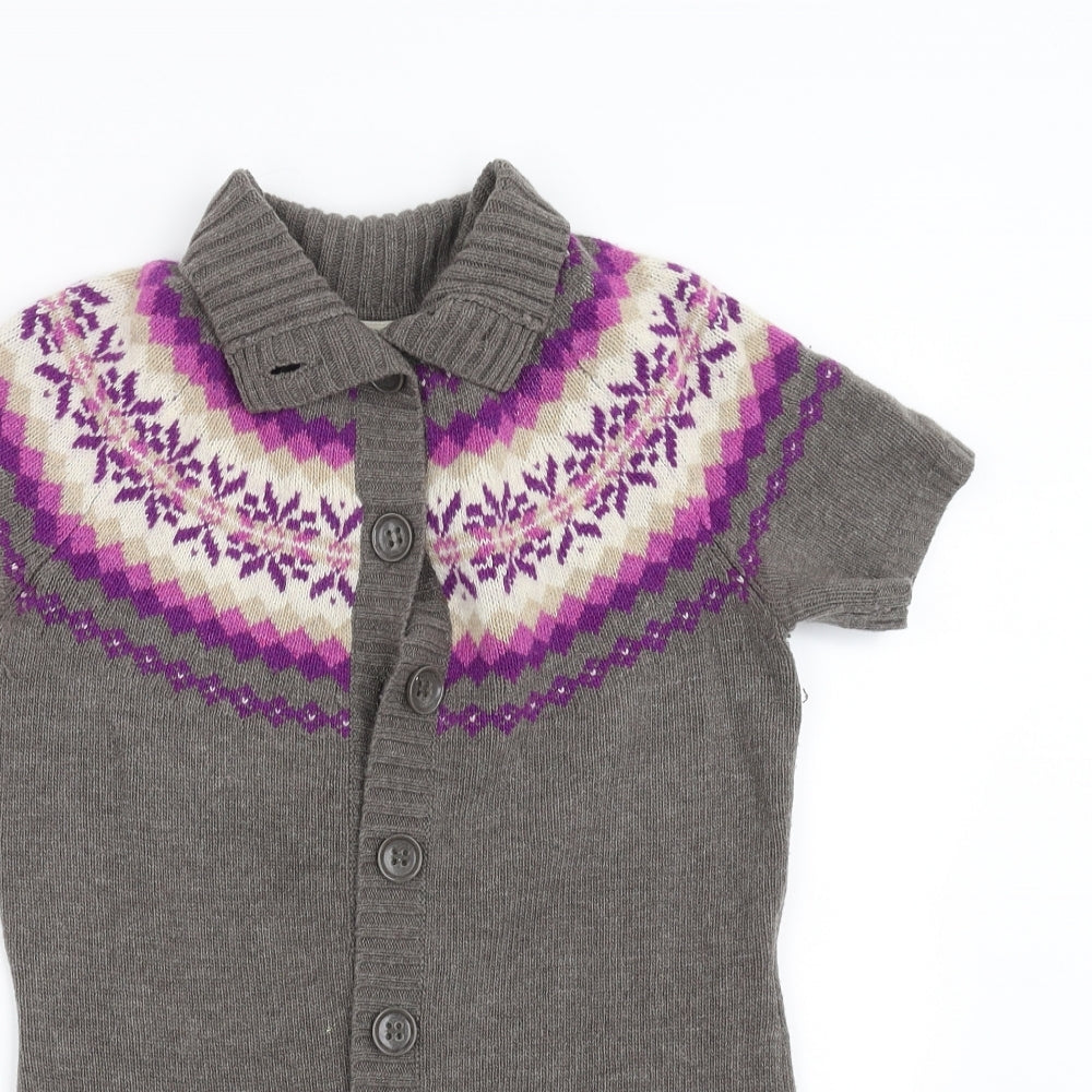 Esprit Womens Grey Geometric Knit Cardigan Jumper Size XS