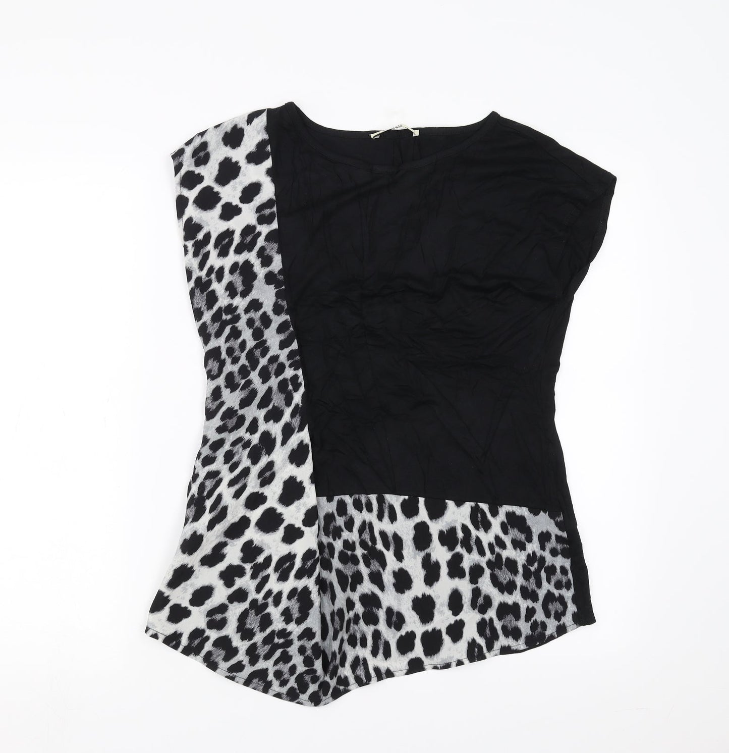 Oasis Womens Black Animal Print  Basic T-Shirt Size S