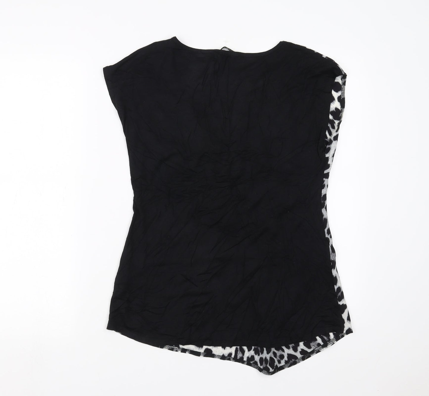 Oasis Womens Black Animal Print  Basic T-Shirt Size S