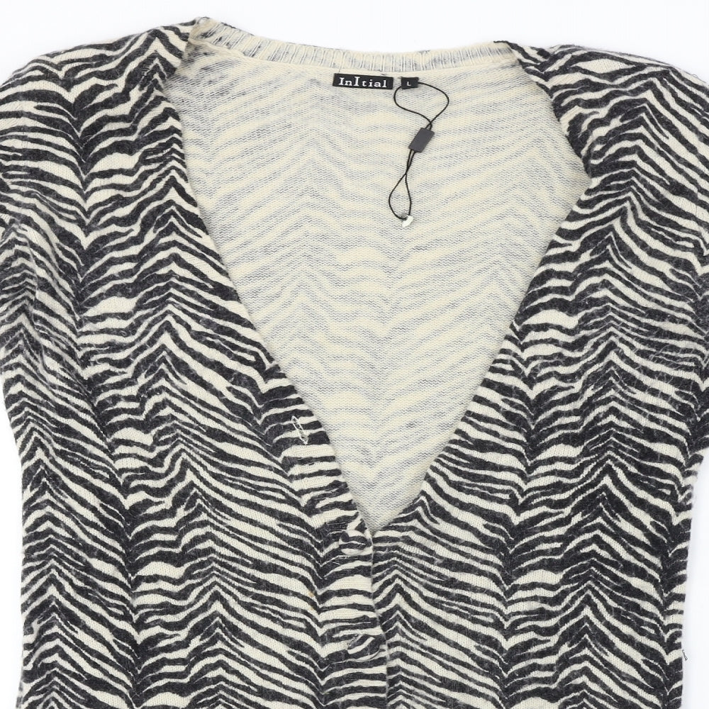 Initial  Womens Black Animal Print  Cardigan Jumper Size L