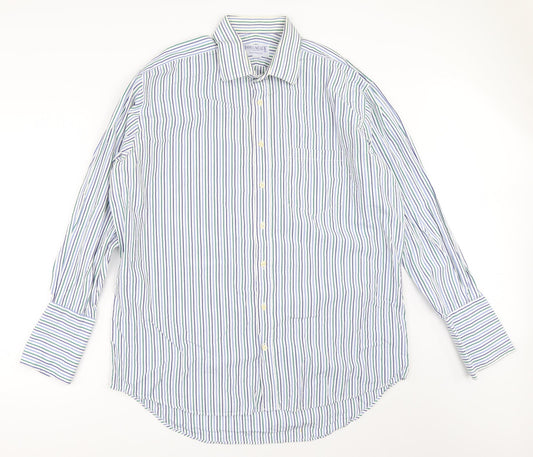 James Meade Mens White Striped   Button-Up Size 17.5