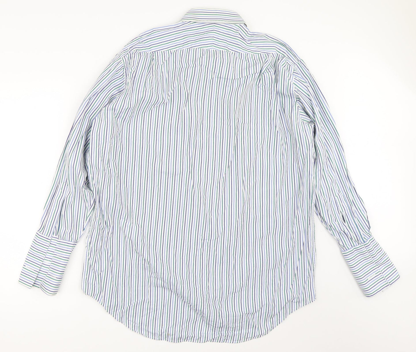 James Meade Mens White Striped   Button-Up Size 17.5
