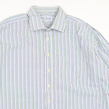 James Meade Mens White Striped   Button-Up Size 17.5