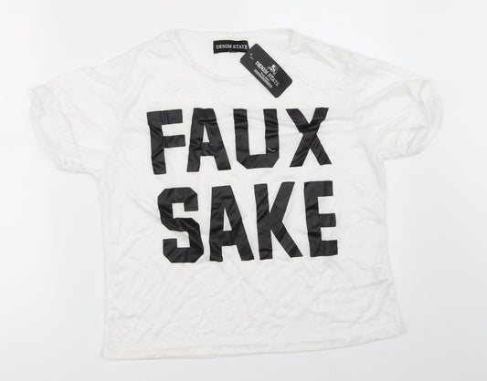 Denim State Womens White   Basic T-Shirt Size L