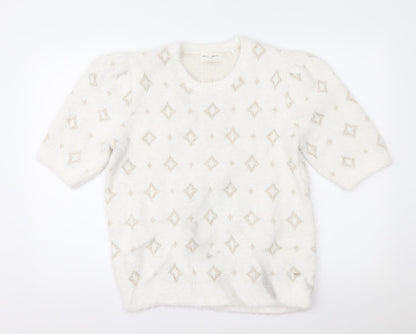 Lindex Womens White Geometric  Pullover Jumper Size M