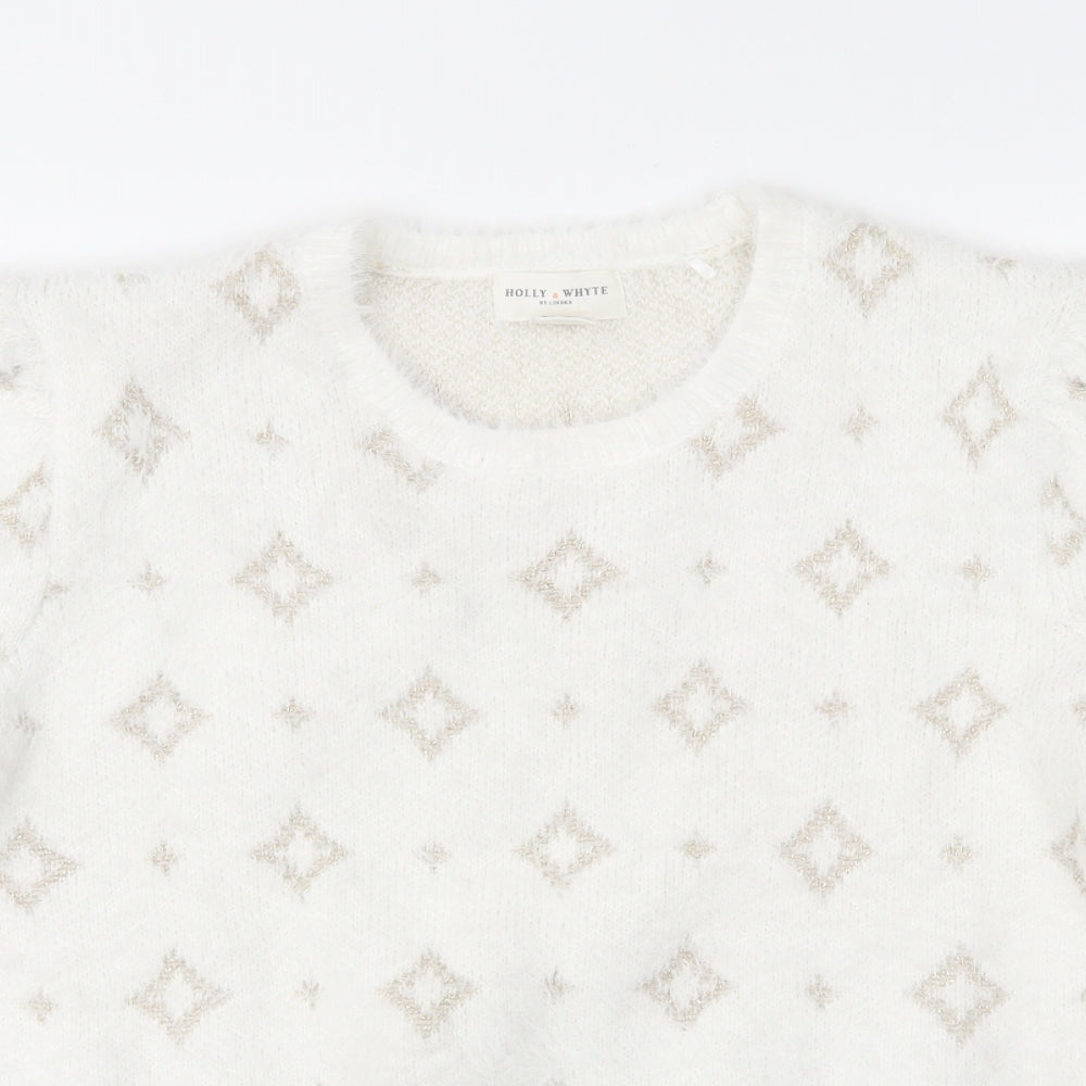 Lindex Womens White Geometric  Pullover Jumper Size M