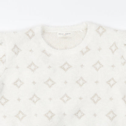 Lindex Womens White Geometric  Pullover Jumper Size M