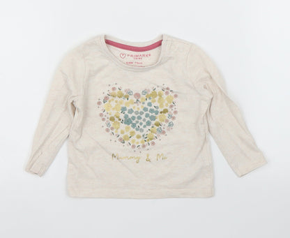 Additional front view of Primark girls’ beige basic t-shirt, size 6-9, months