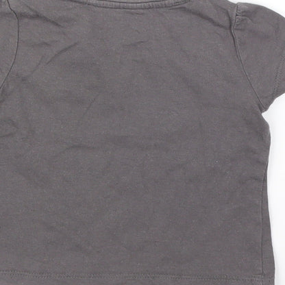 Brand and care label for Primark girls’ grey basic t-shirt, size 9-12, months