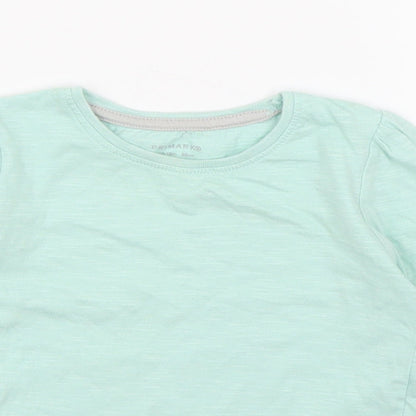 Close-up detail of Primark girls’ green basic t-shirt, size 12, months