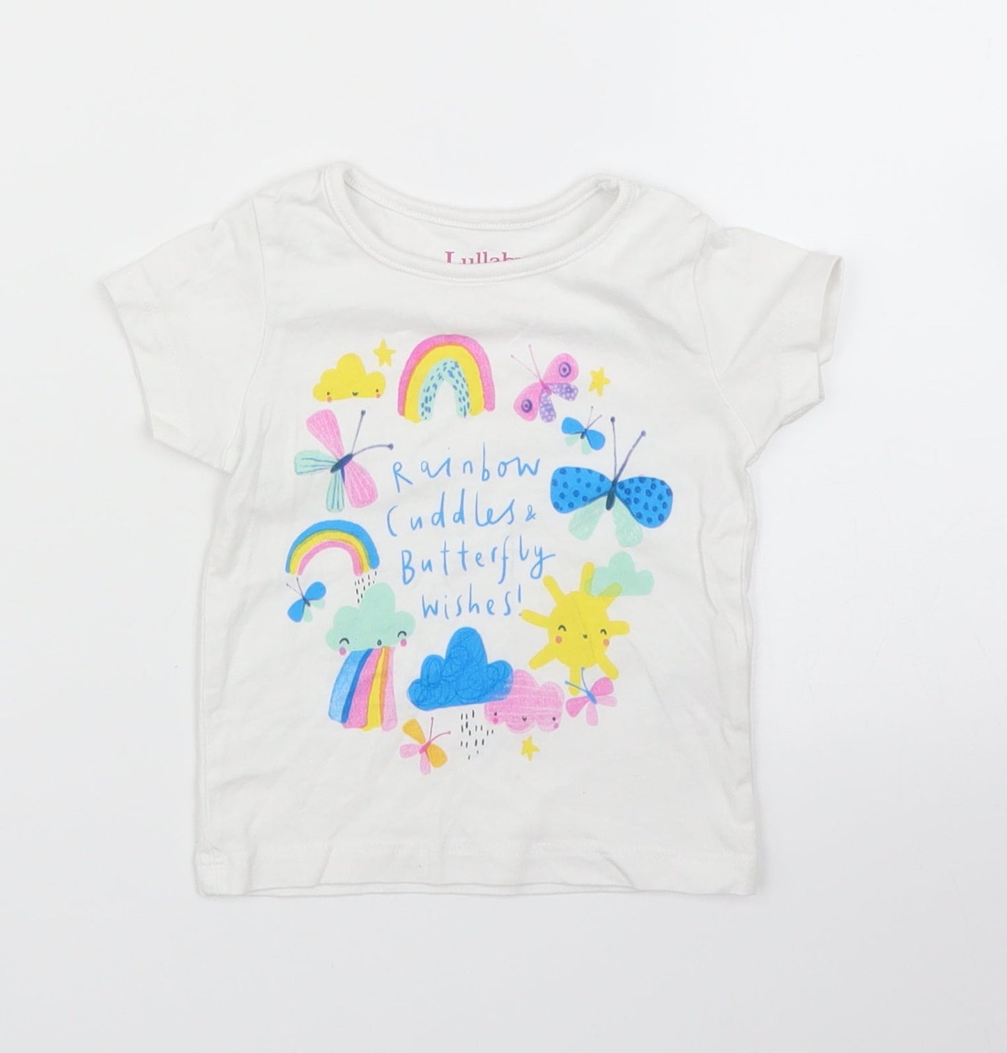 Lullaby Girls White   Basic T-Shirt Size 6-9 Months  - Rainbows