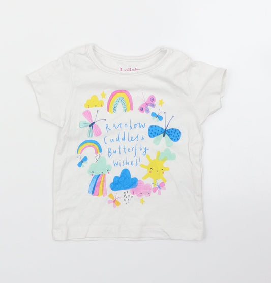 Lullaby Girls White   Basic T-Shirt Size 6-9 Months  - Rainbows